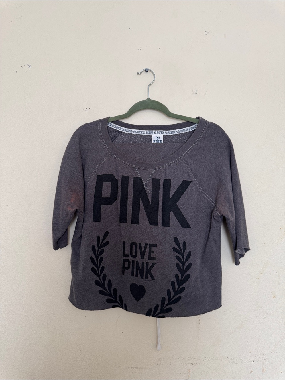 PINK Victoria's Secret Gray Short-Sleeve Graphic Sweatshirt